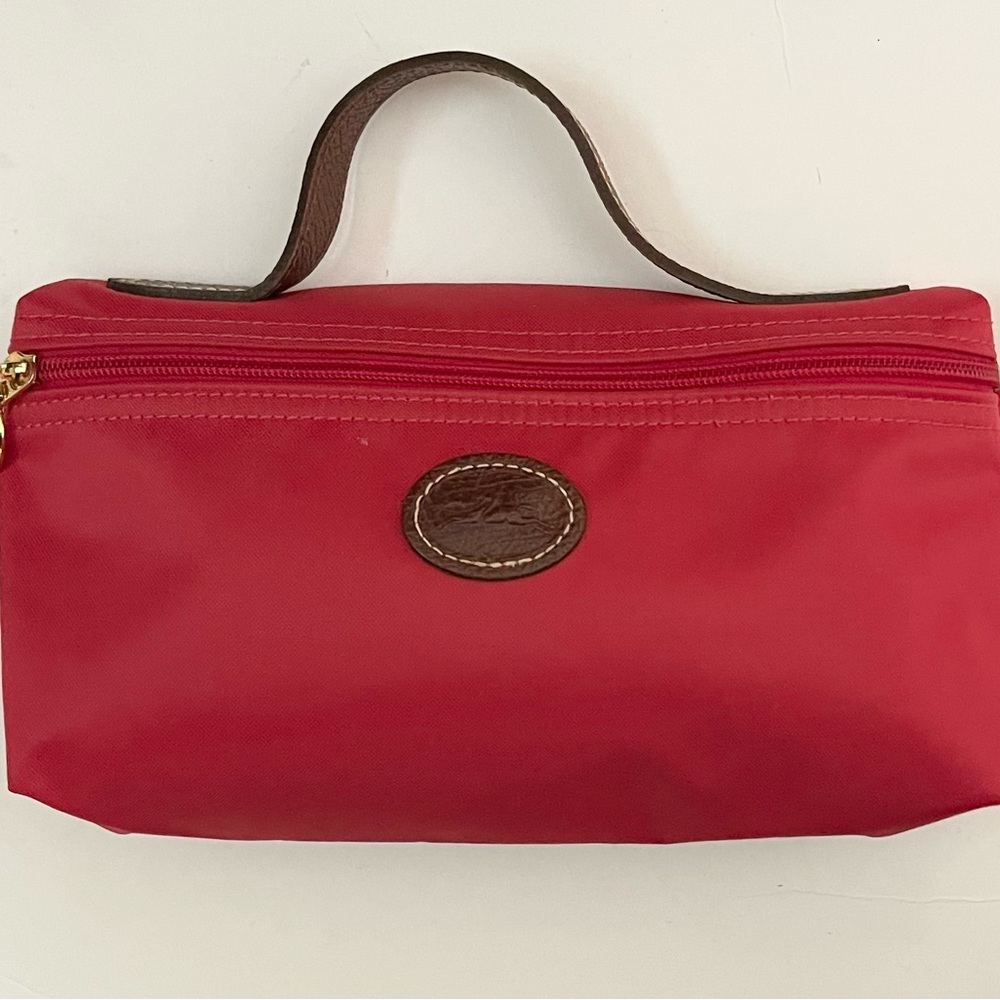 Red Leather Handled LONGCHAMP Cosmetic Bag